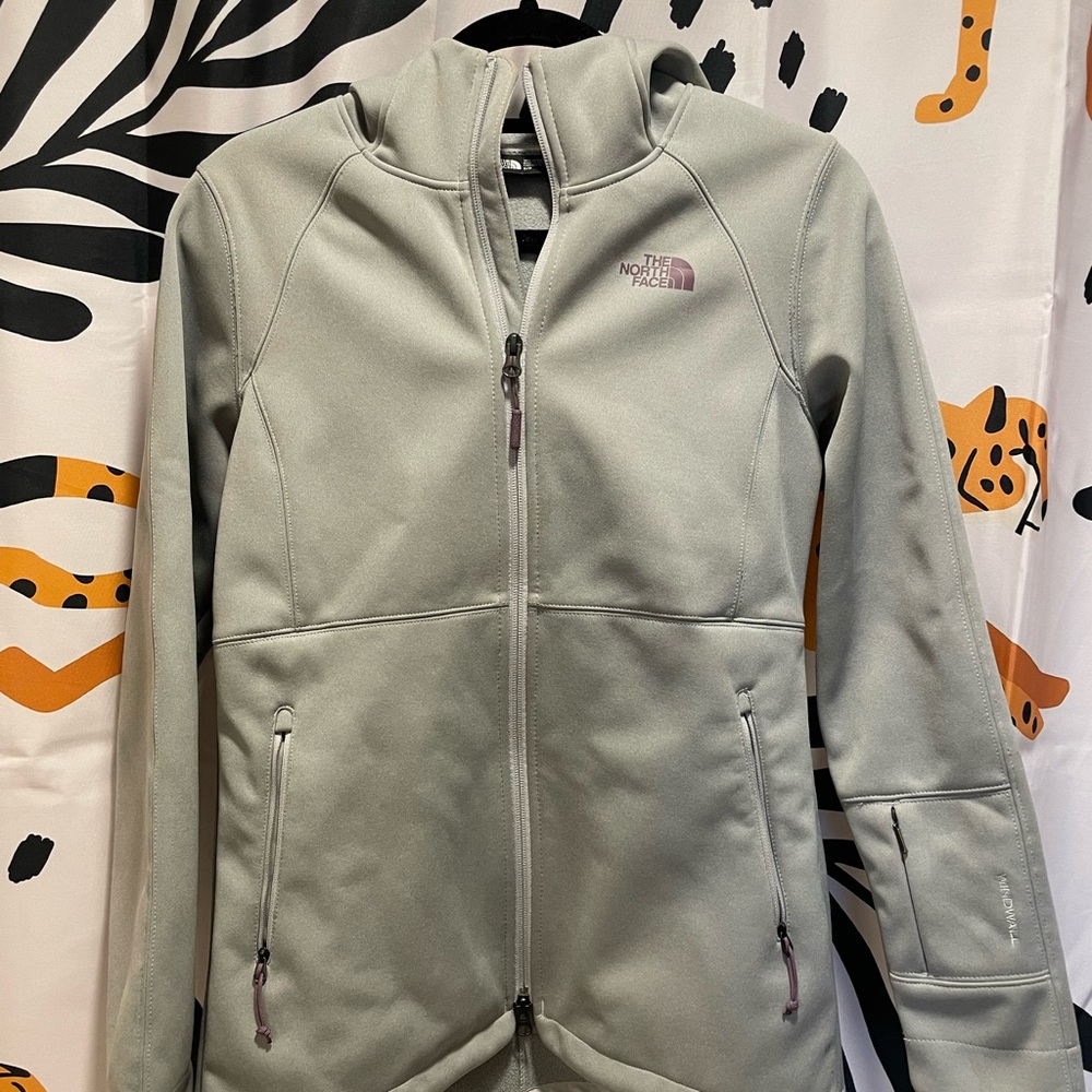 North Face grey fleece zip up waterproof jacket with hood size small